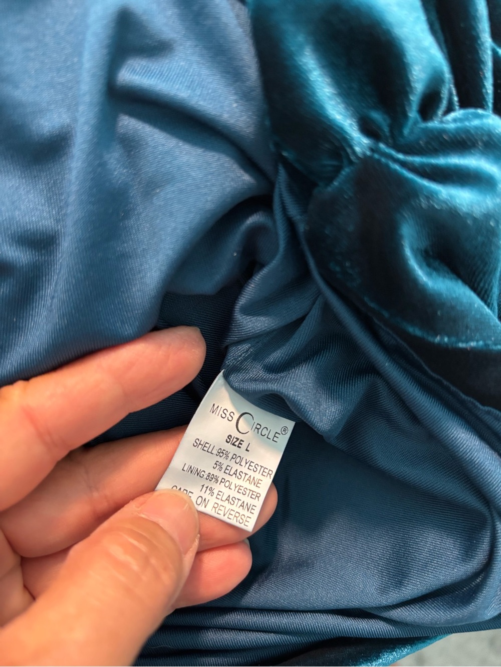 One-Shoulder Teal Velvet Draped Evening Dress - Picture 8 of 8